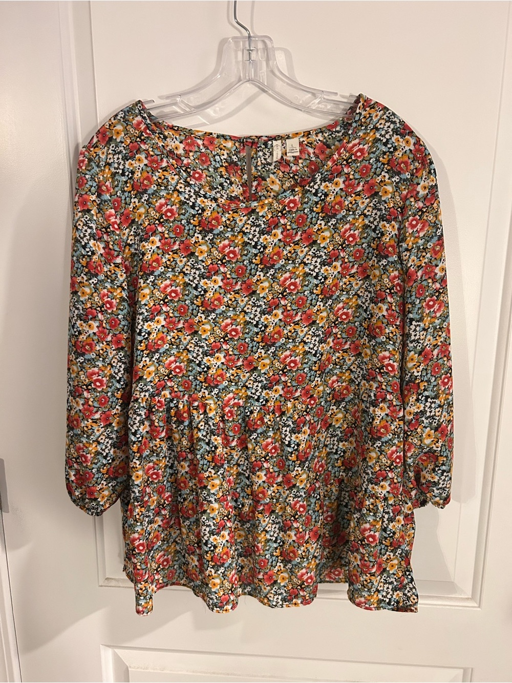 Floral Peplum Long-Sleeve Top - Multicolor